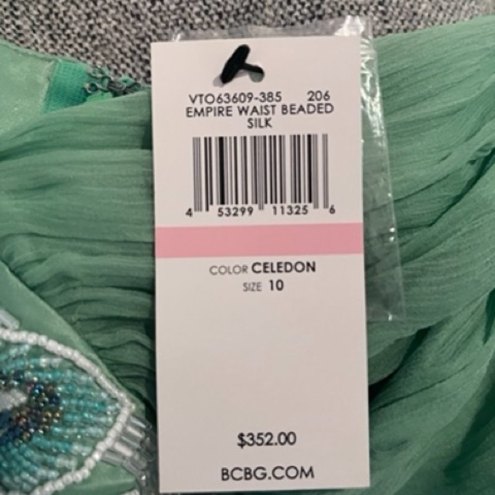 NWT, Size 10, BCBG Green Silk Dress, Full-length - Picture 6 of 8